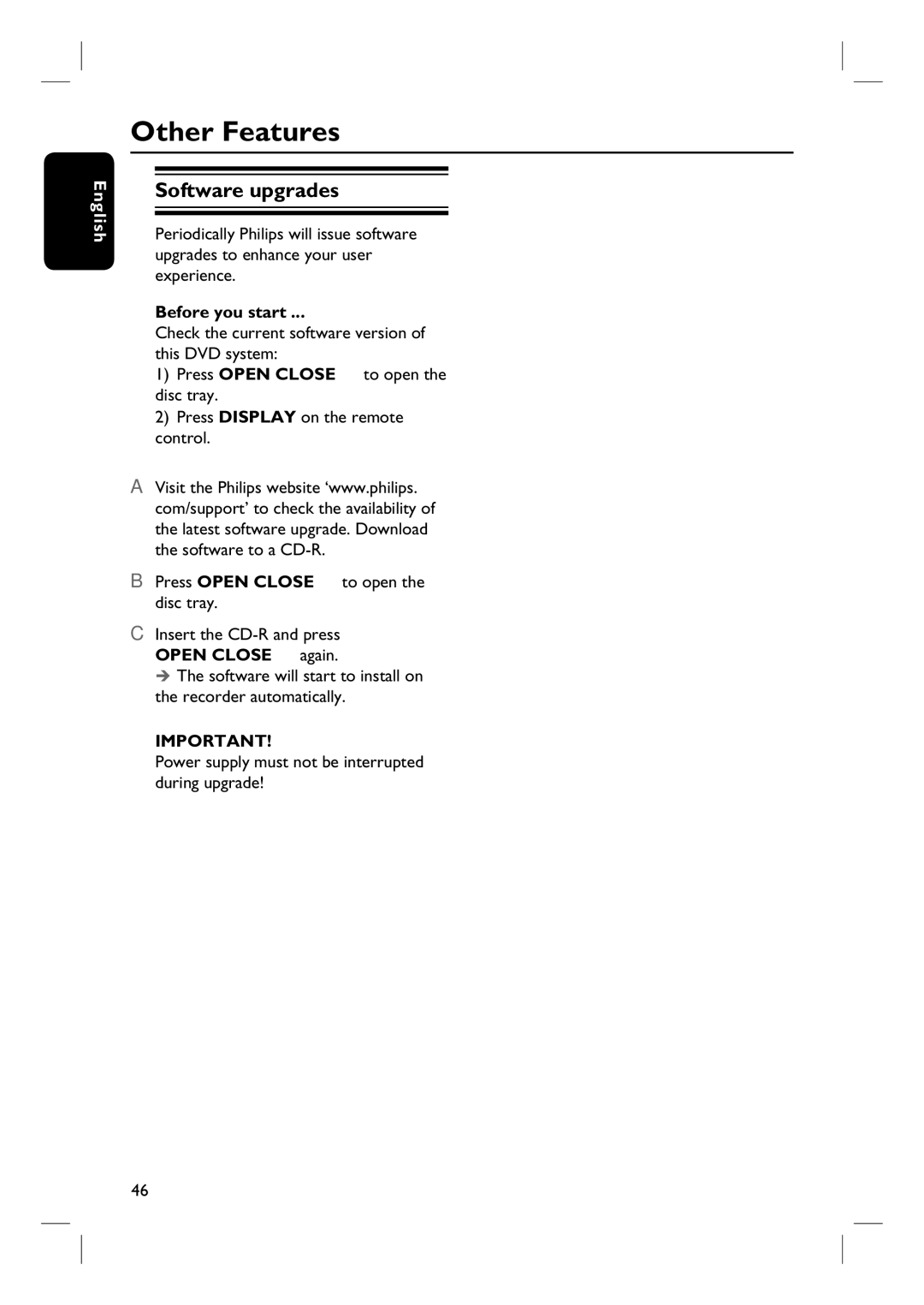 Philips HTS3455 user manual Other Features, Software upgrades 