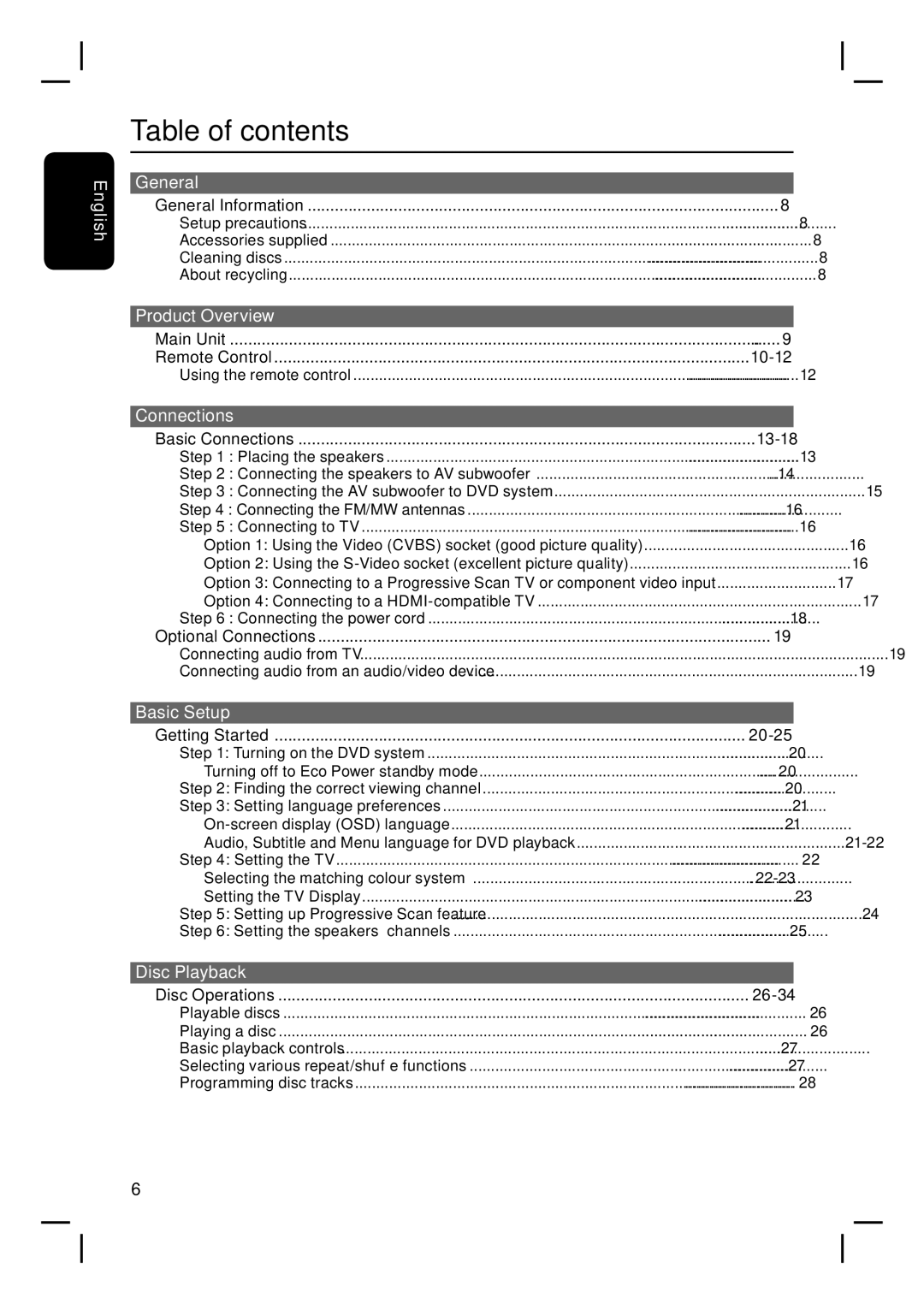 Philips HTS3455 user manual Table of contents 