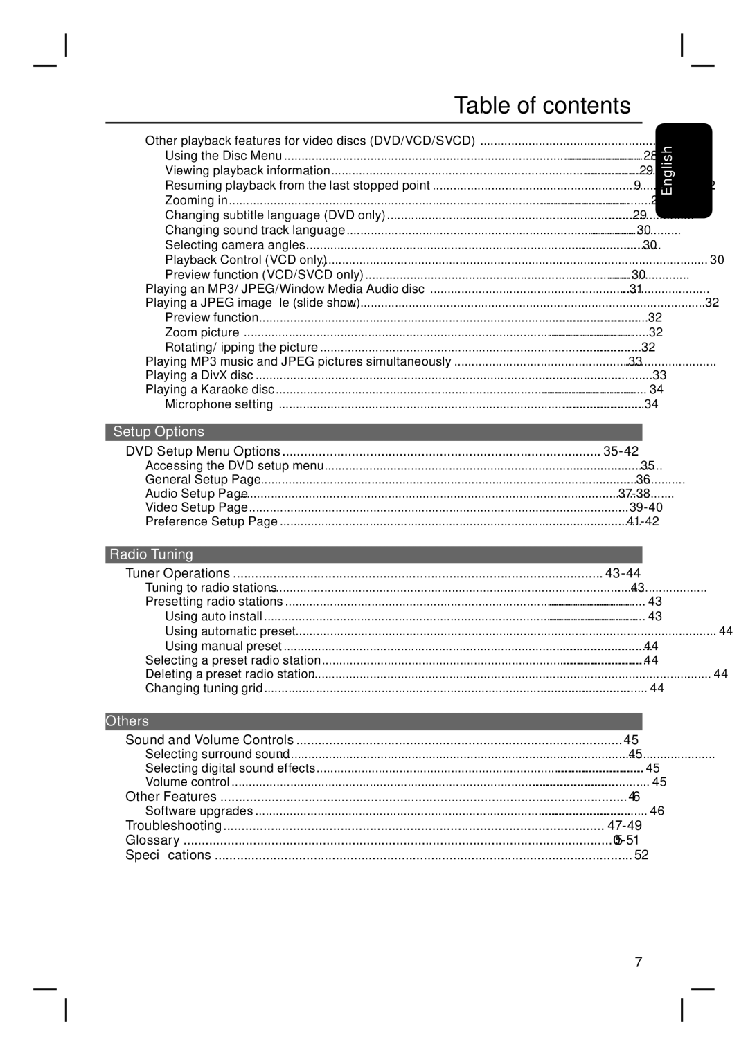 Philips HTS3455 user manual Table of contents 