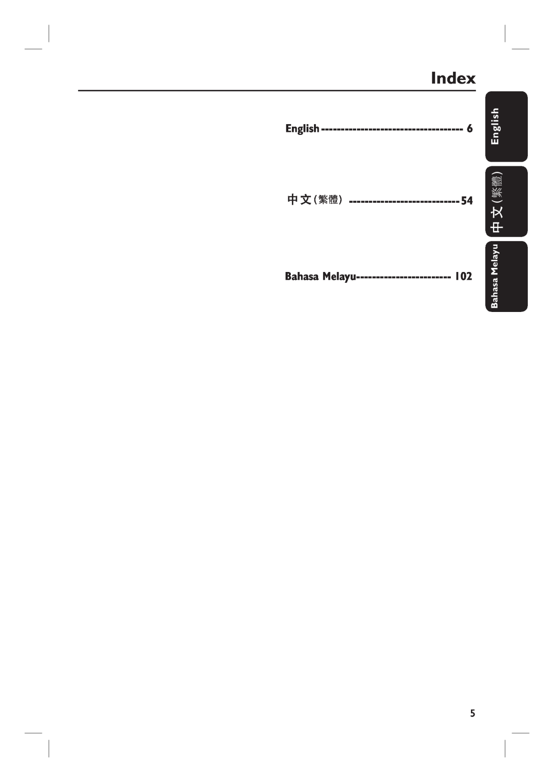 Philips HTS3455 user manual Index, English, Bahasa Melayu 