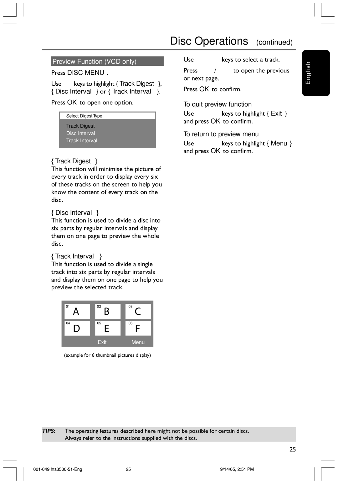 Philips HTS3500K/51 user manual Preview Function VCD only 