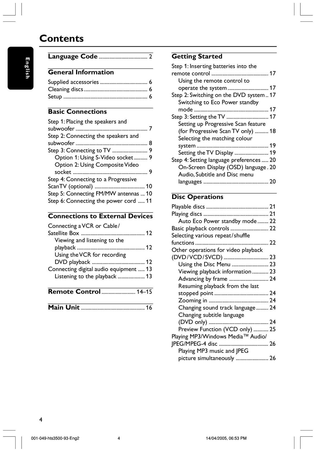 Philips HTS3500S/93 user manual Contents 