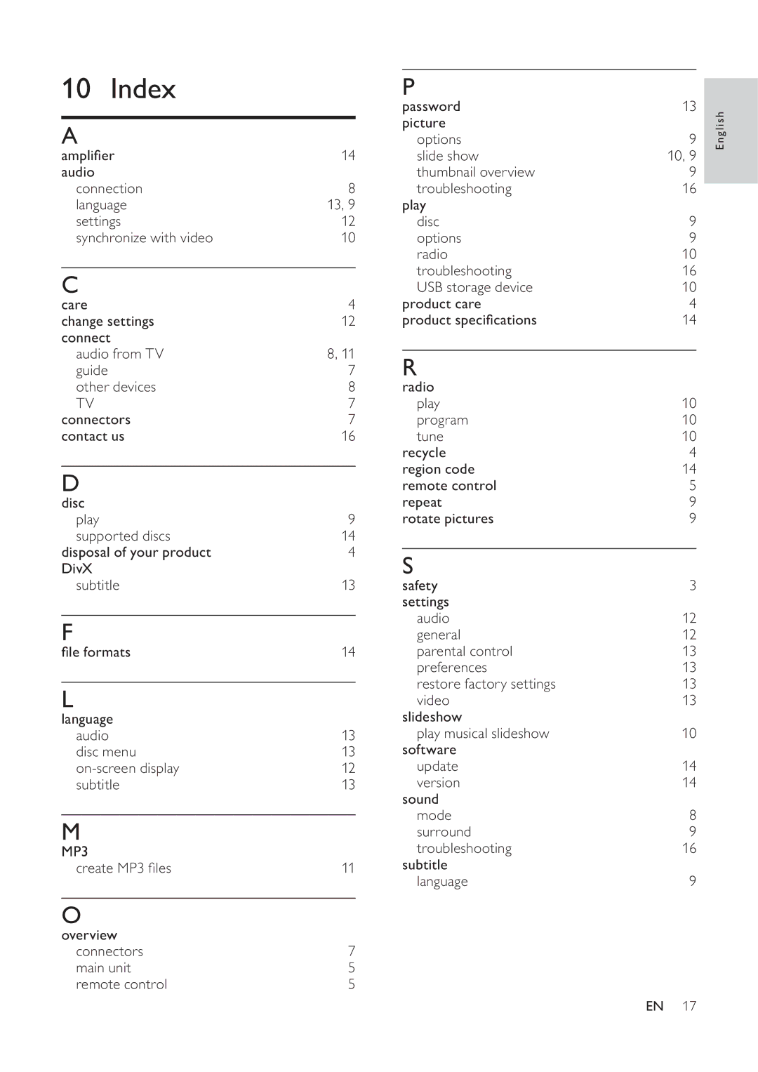 Philips HTS3520, HTS3510 manual Index, MP3 