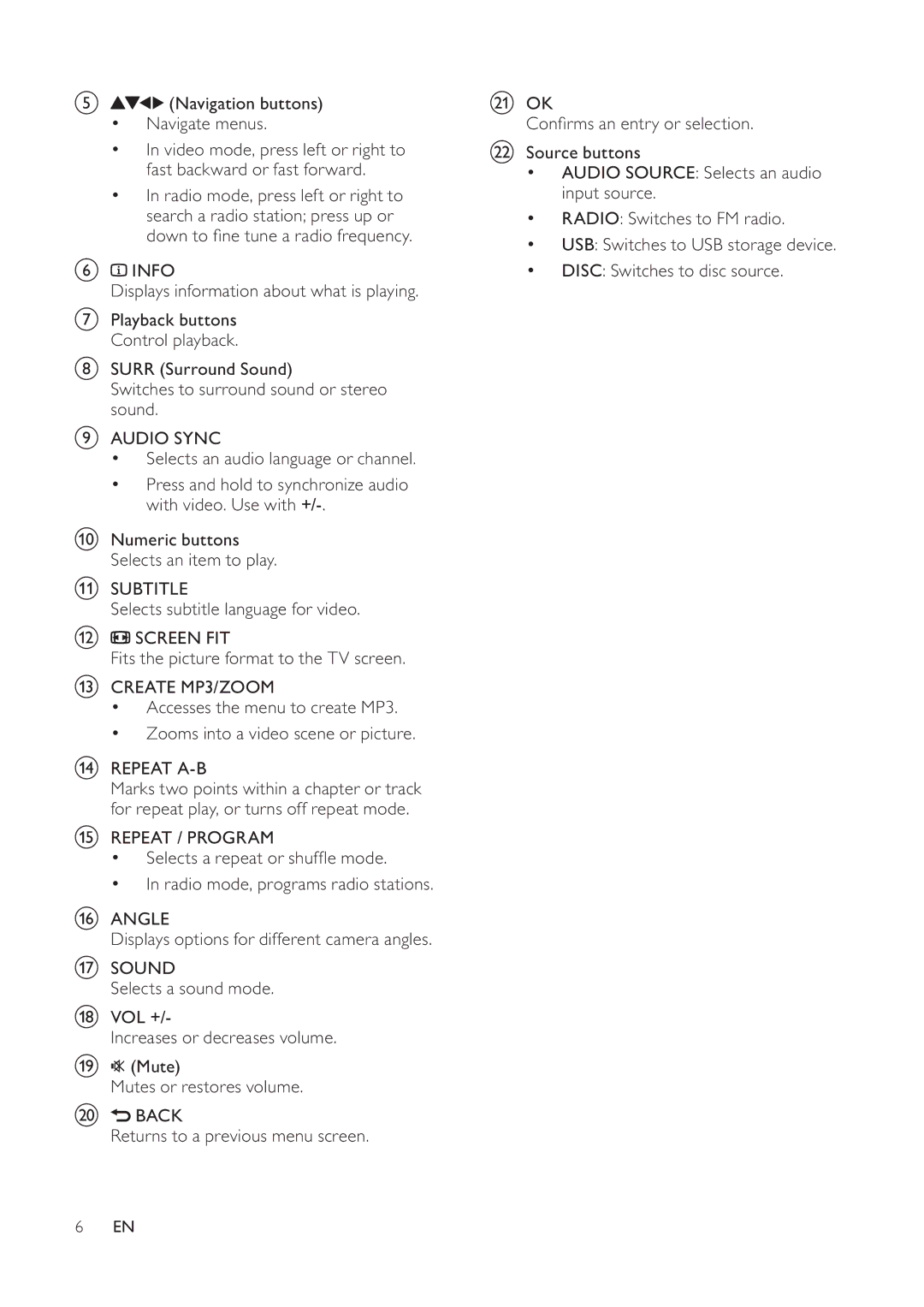 Philips HTS3510, HTS3520 manual Numeric buttons Selects an item to play 