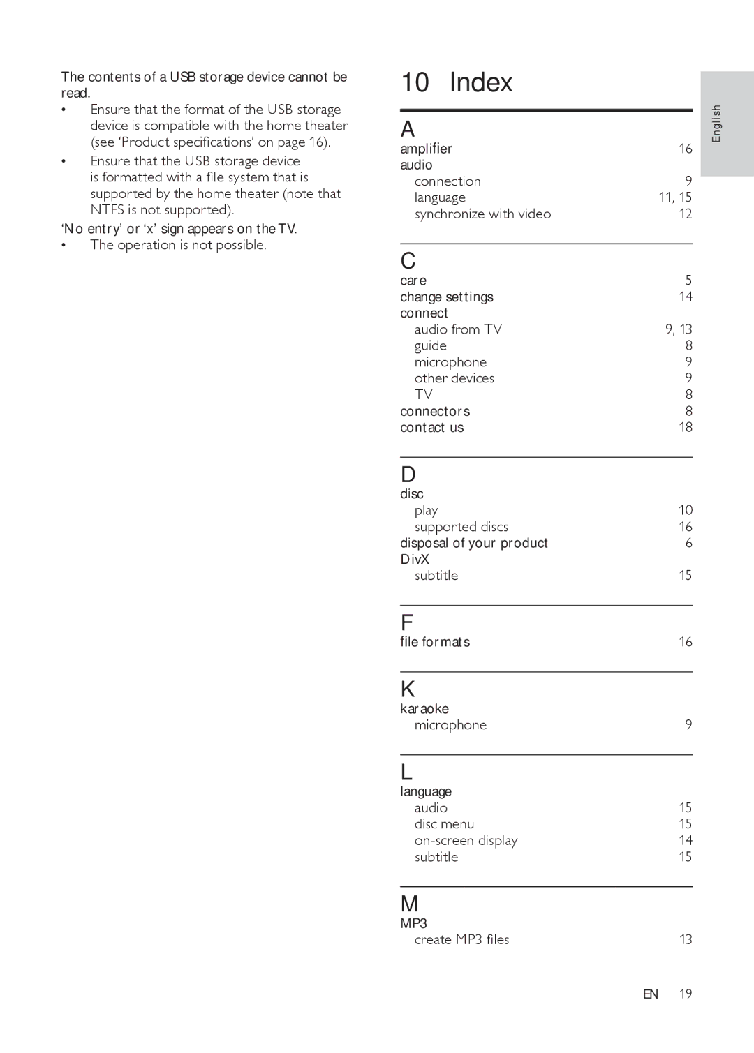 Philips HTS3511E user manual Index, MP3 