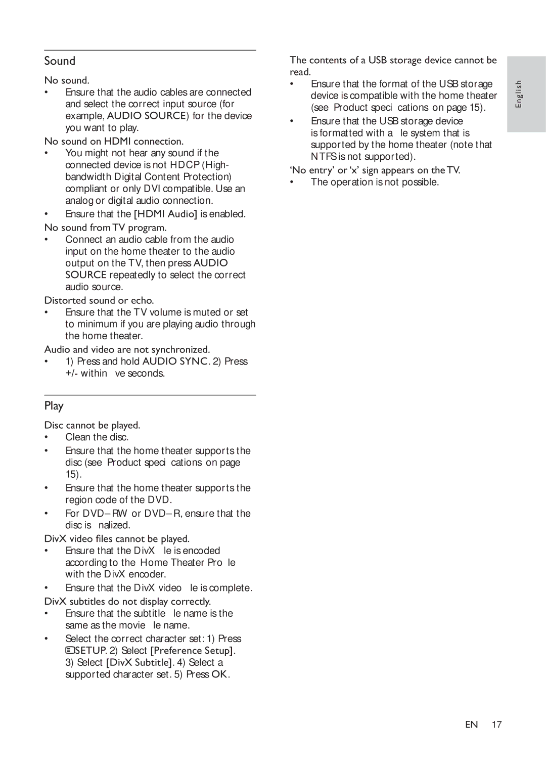 Philips HTS3530 user manual Sound, Play 