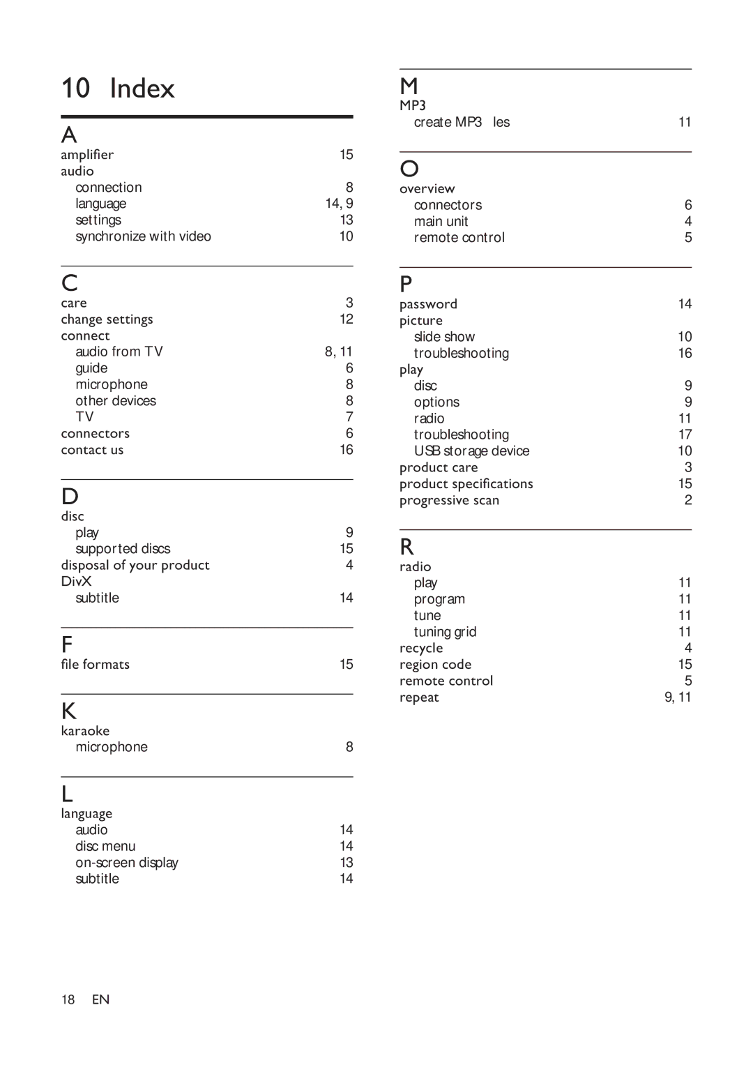 Philips HTS3530 user manual Index, MP3 