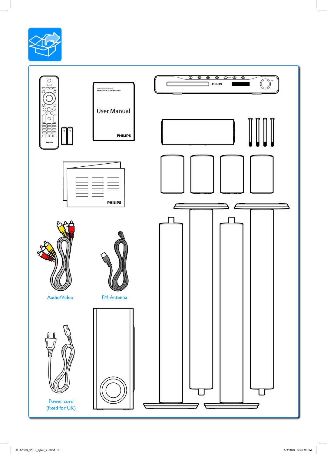 Philips HTS3540/12 quick start Audio/Video 