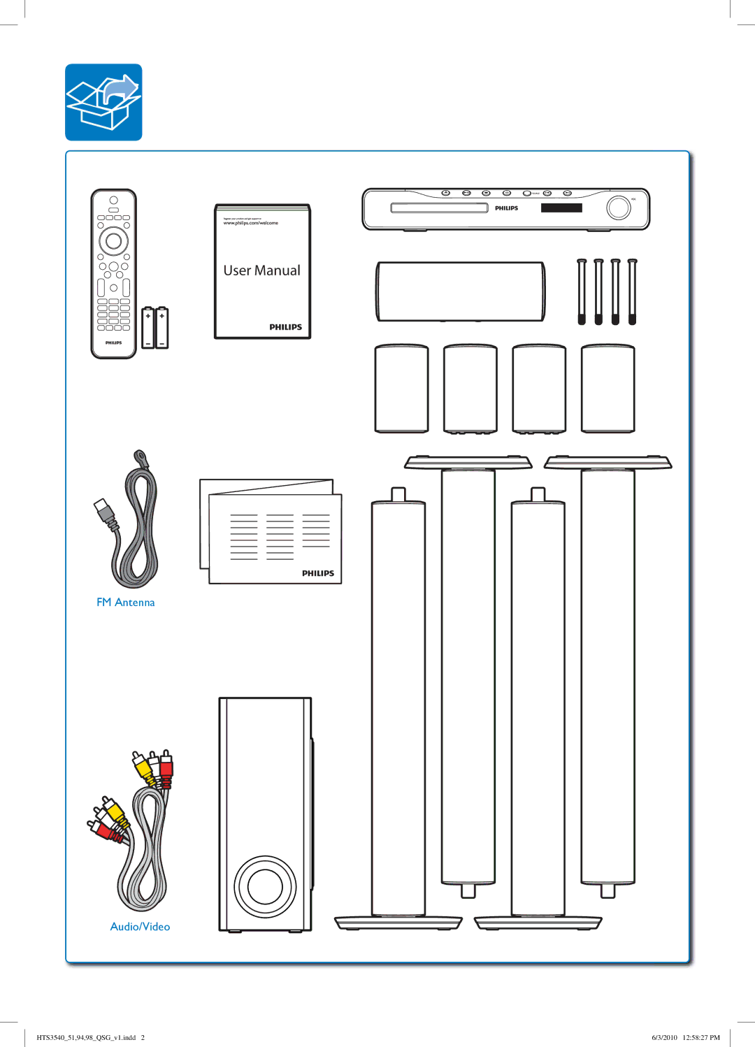 Philips HTS3540/98 quick start FM Antenna Audio/Video 