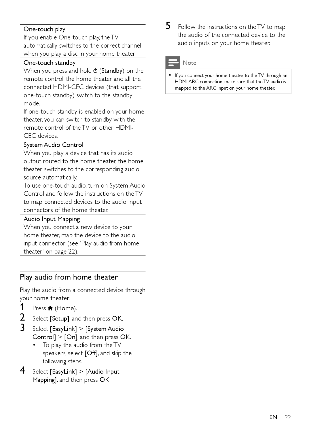 Philips HTS3541 user manual Play audio from home theater, One-touch play 