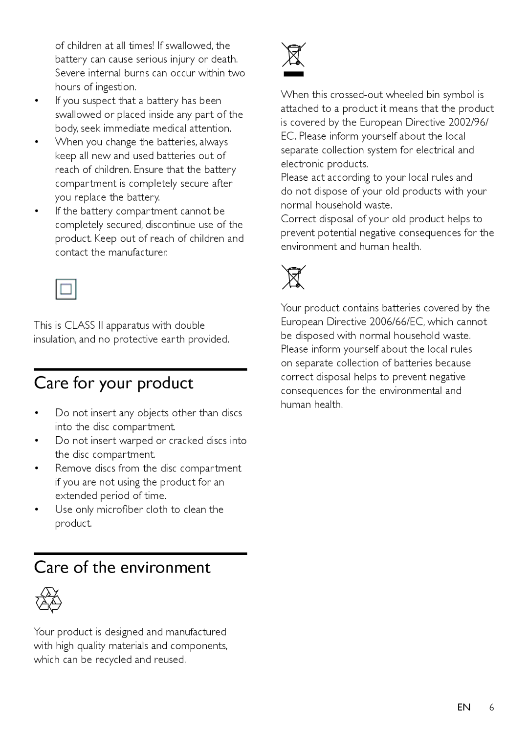 Philips HTS3541 user manual Care for your product, Care of the environment, Use only microfiber cloth to clean the product 