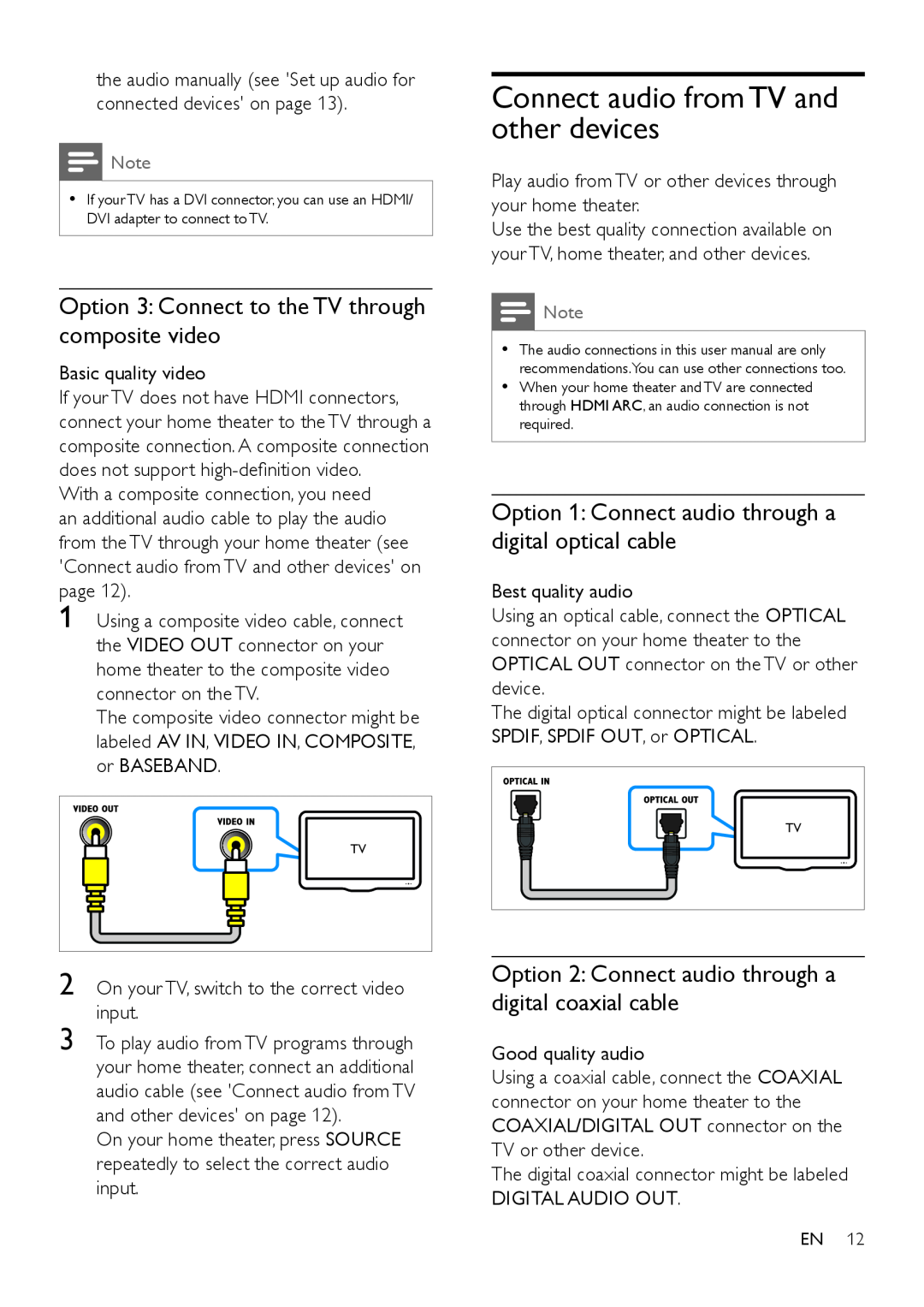 Philips HTS3541 user manual Connect audio from TV and other devices 