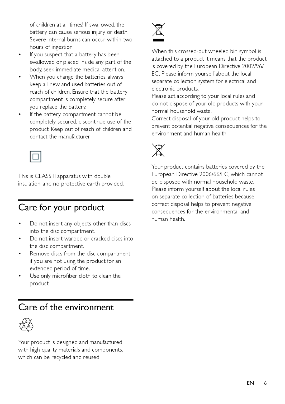 Philips HTS3541 user manual Care for your product, Care of the environment 