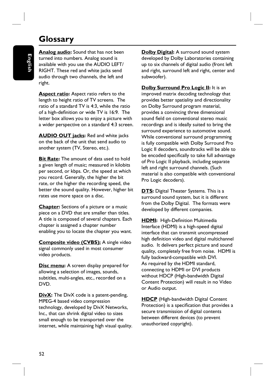 Philips HTS3345, HTS3545, HTS3355 user manual Glossary 