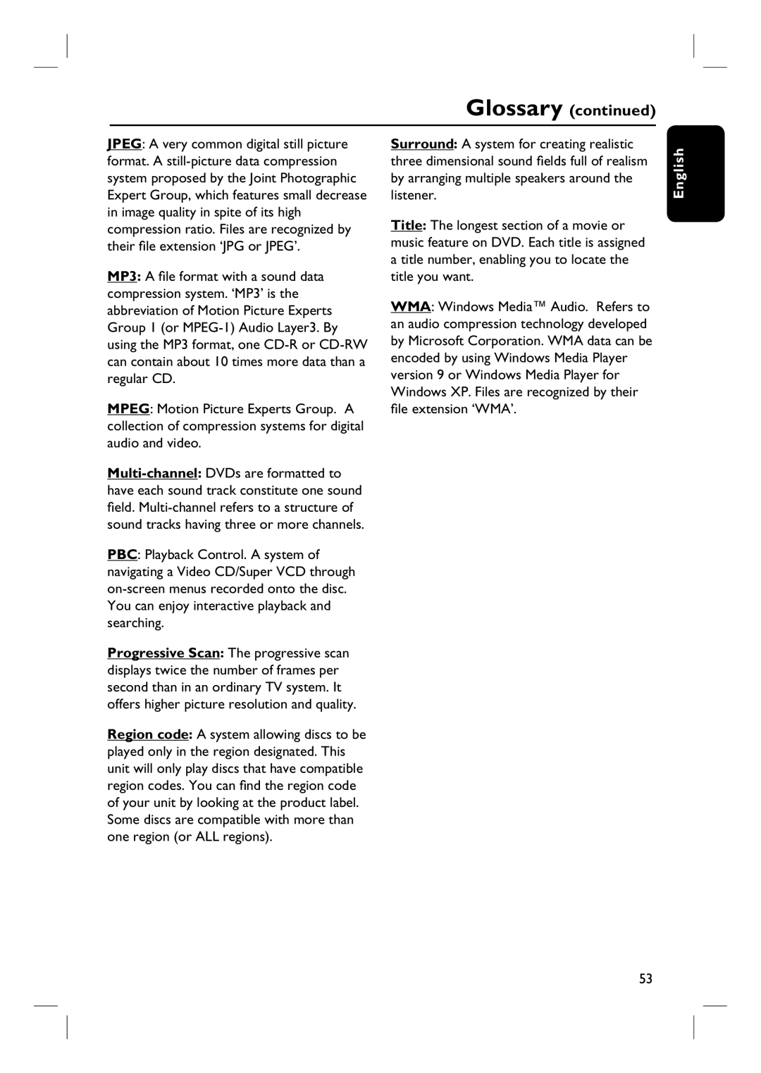 Philips HTS3355, HTS3545, HTS3345 user manual Glossary 