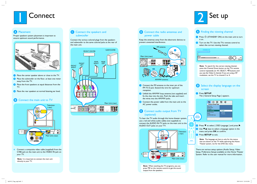 Philips HTS3545/37 quick start Connect, Set up 