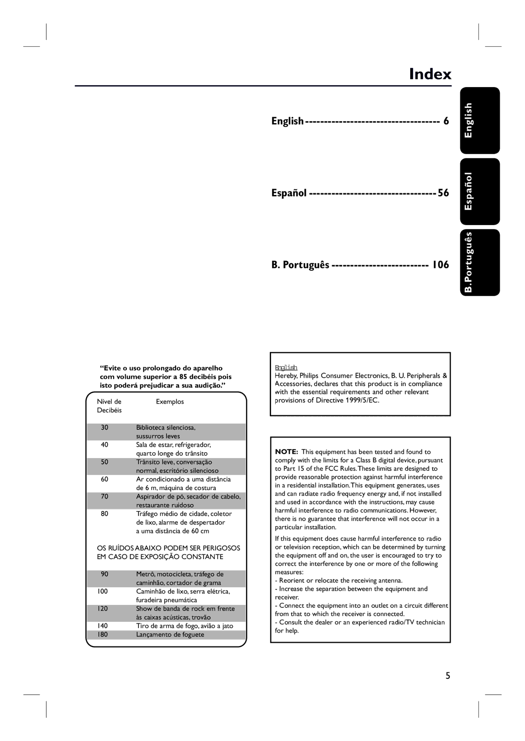 Philips HTS3548W/55 user manual Index, Português Español English 