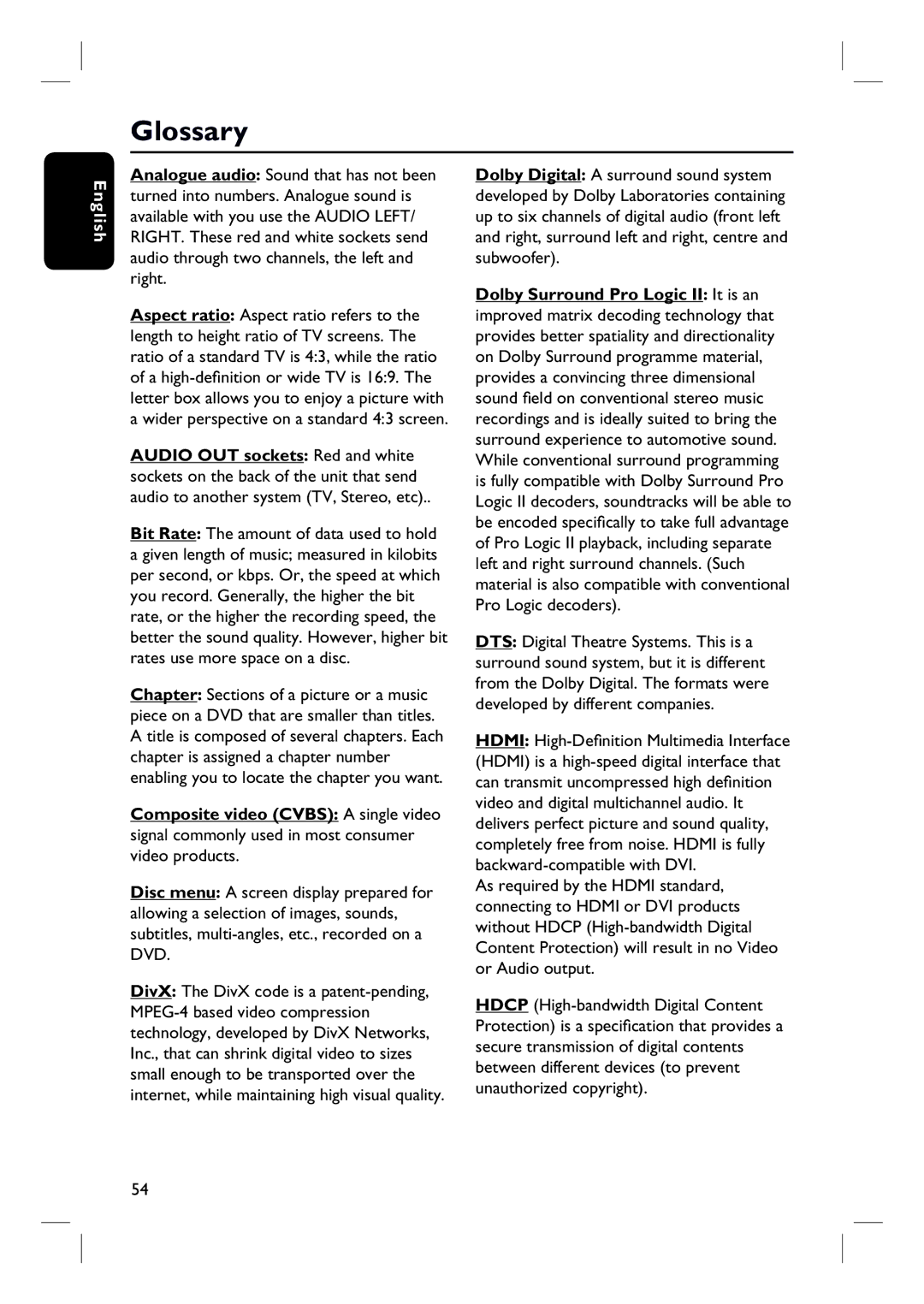 Philips HTS3548W/55 user manual Glossary 