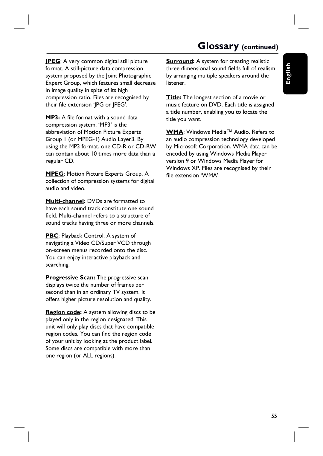 Philips HTS3548W/55 user manual Glossary 