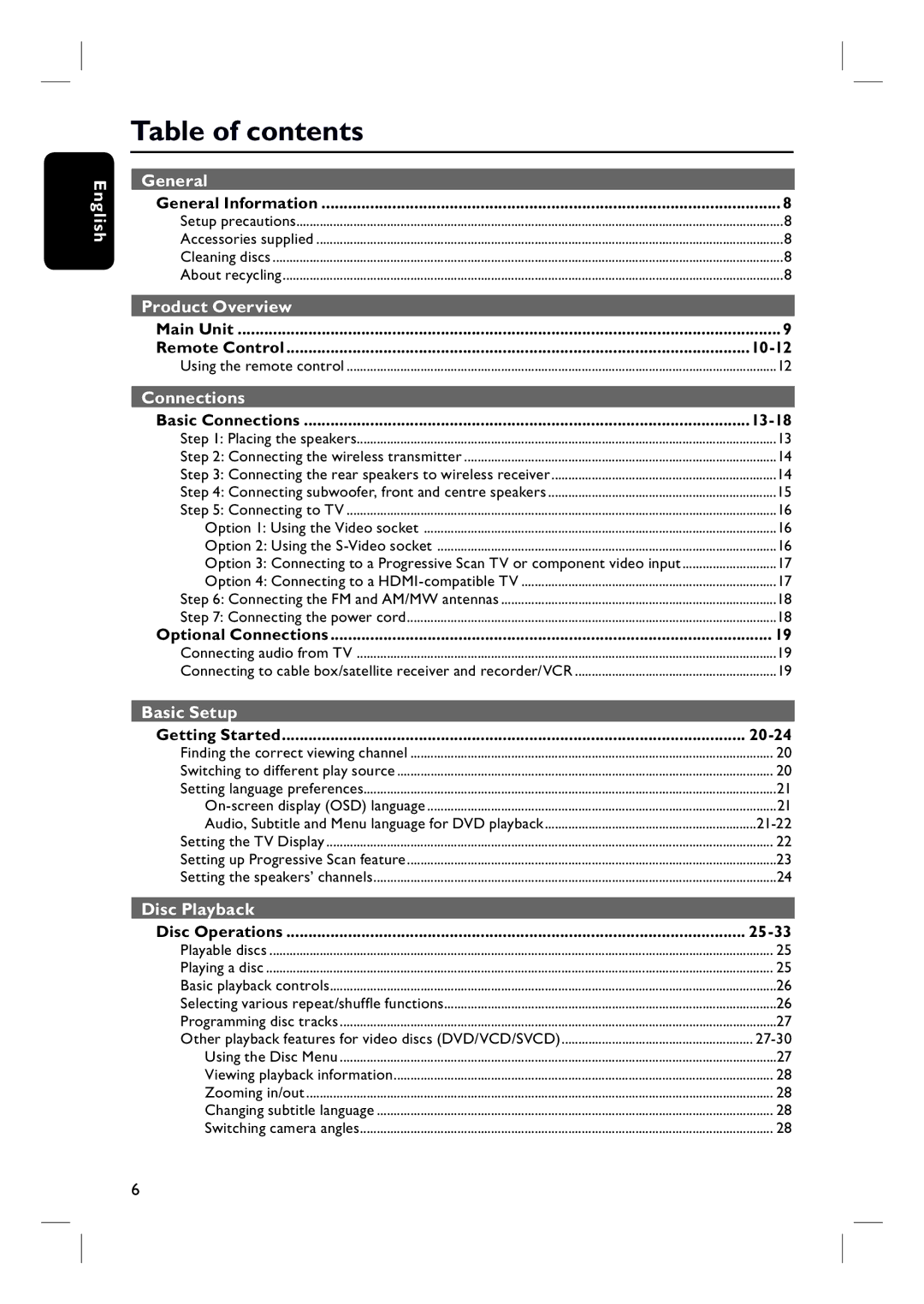 Philips HTS3548W/55 user manual Table of contents 