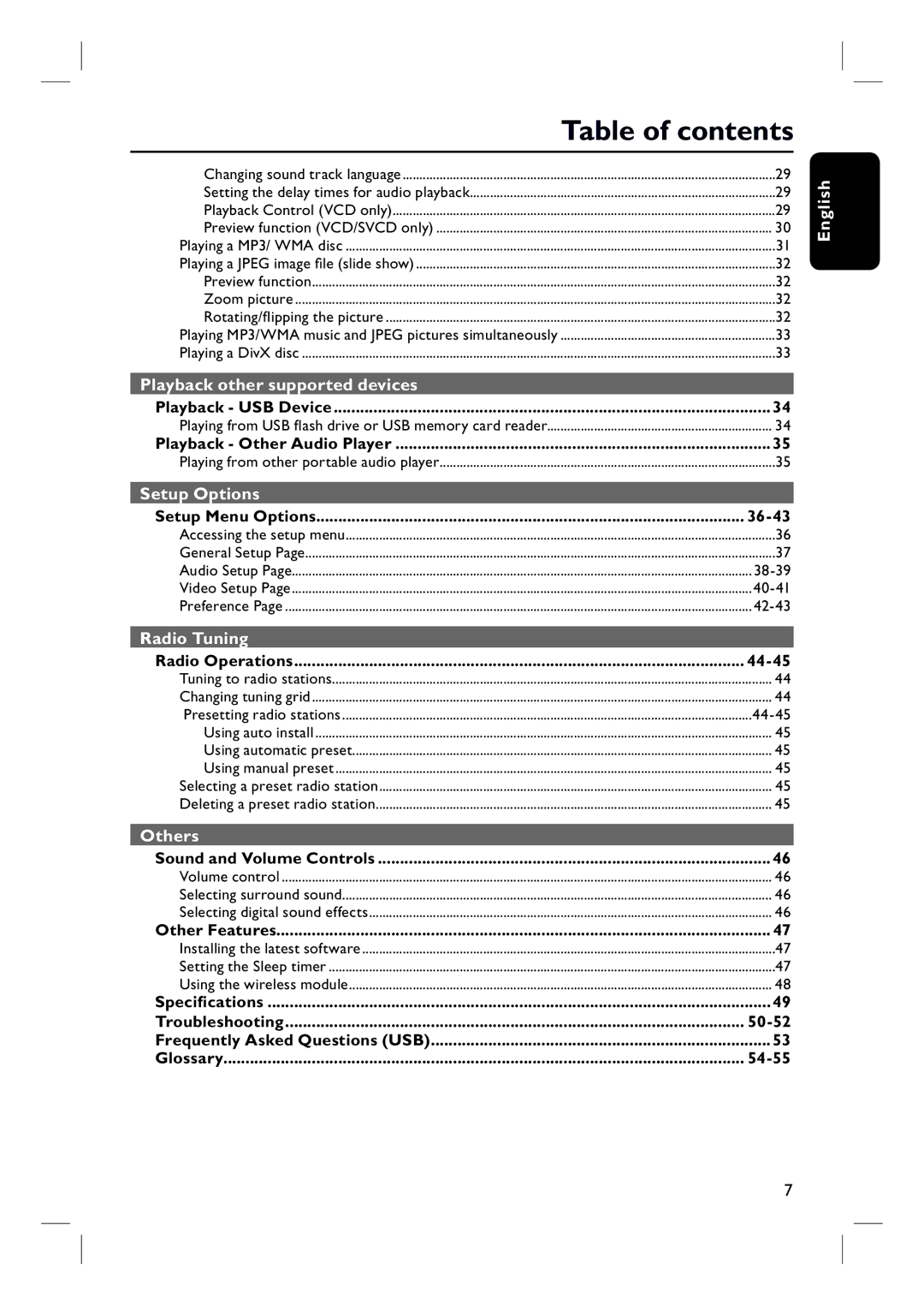 Philips HTS3548W/55 user manual Table of contents 