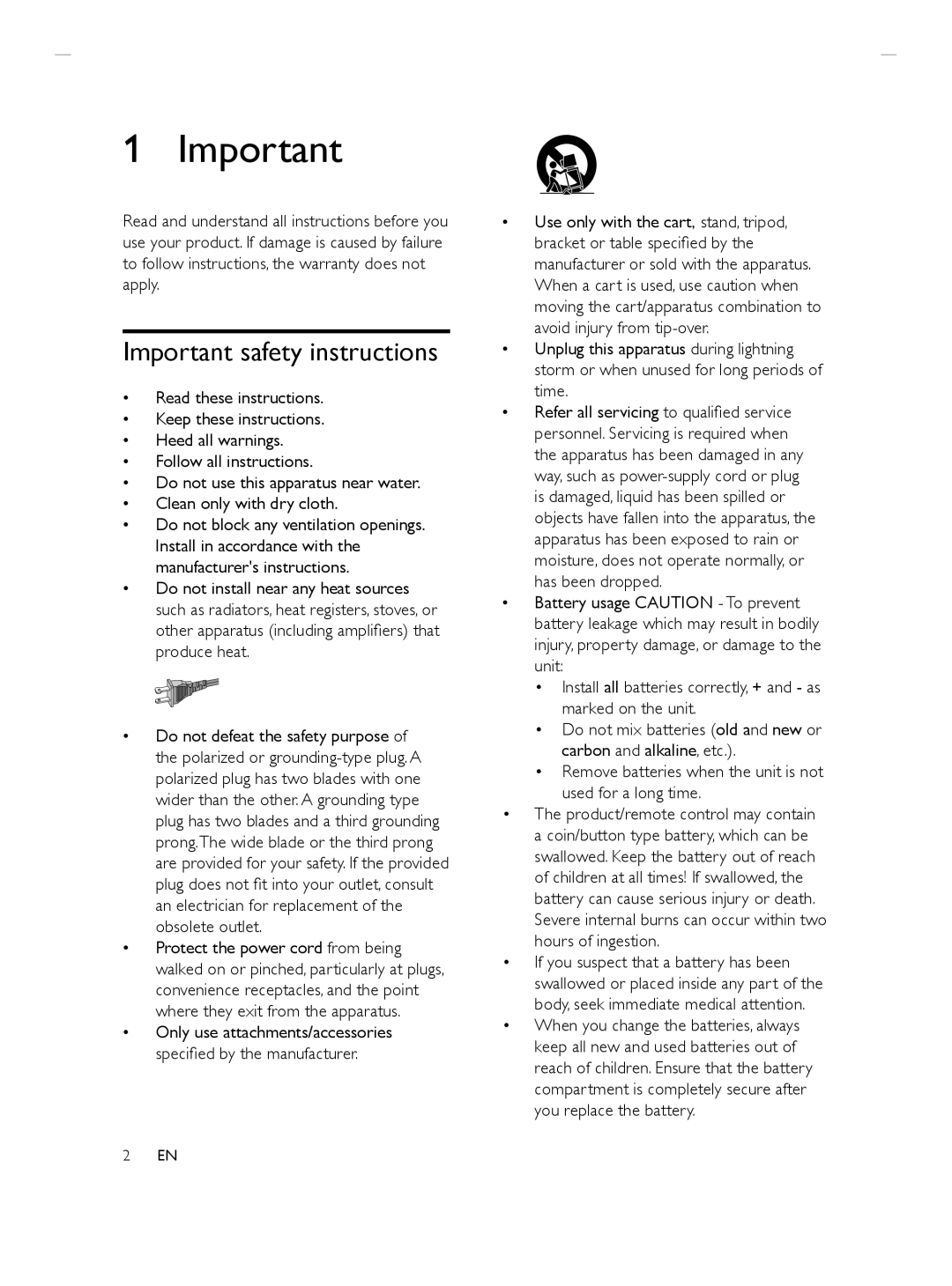 Philips HTS3564 manuel dutilisation Important safety instructions 