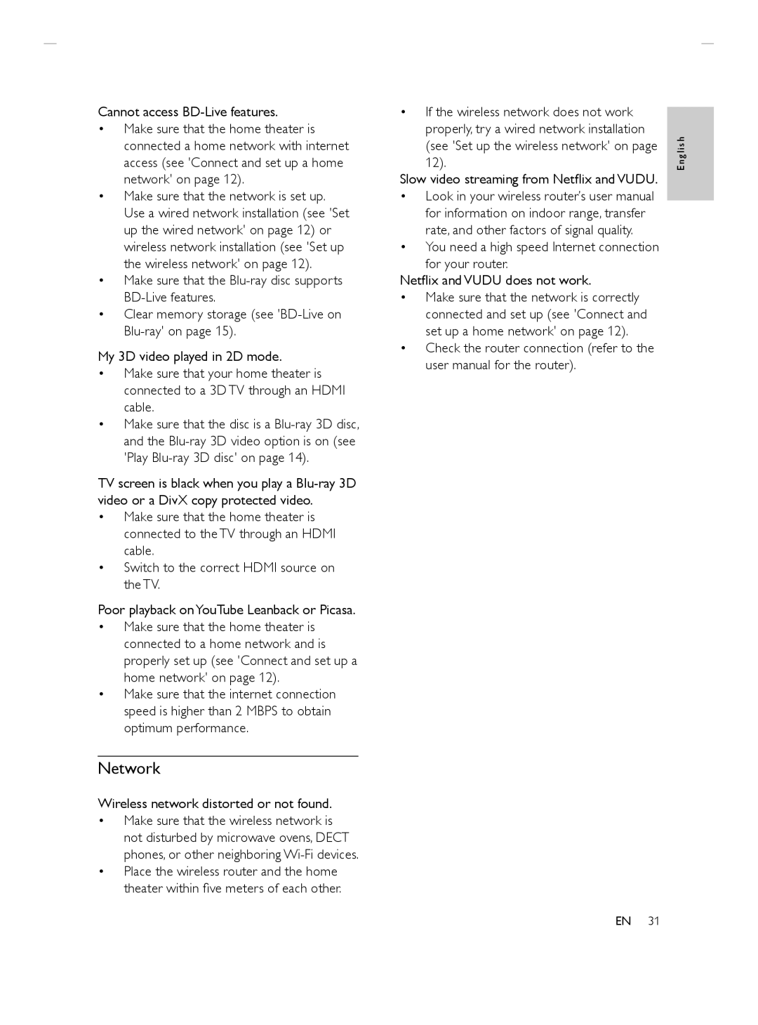 Philips HTS3564 manuel dutilisation Network, Wireless network distorted or not found 