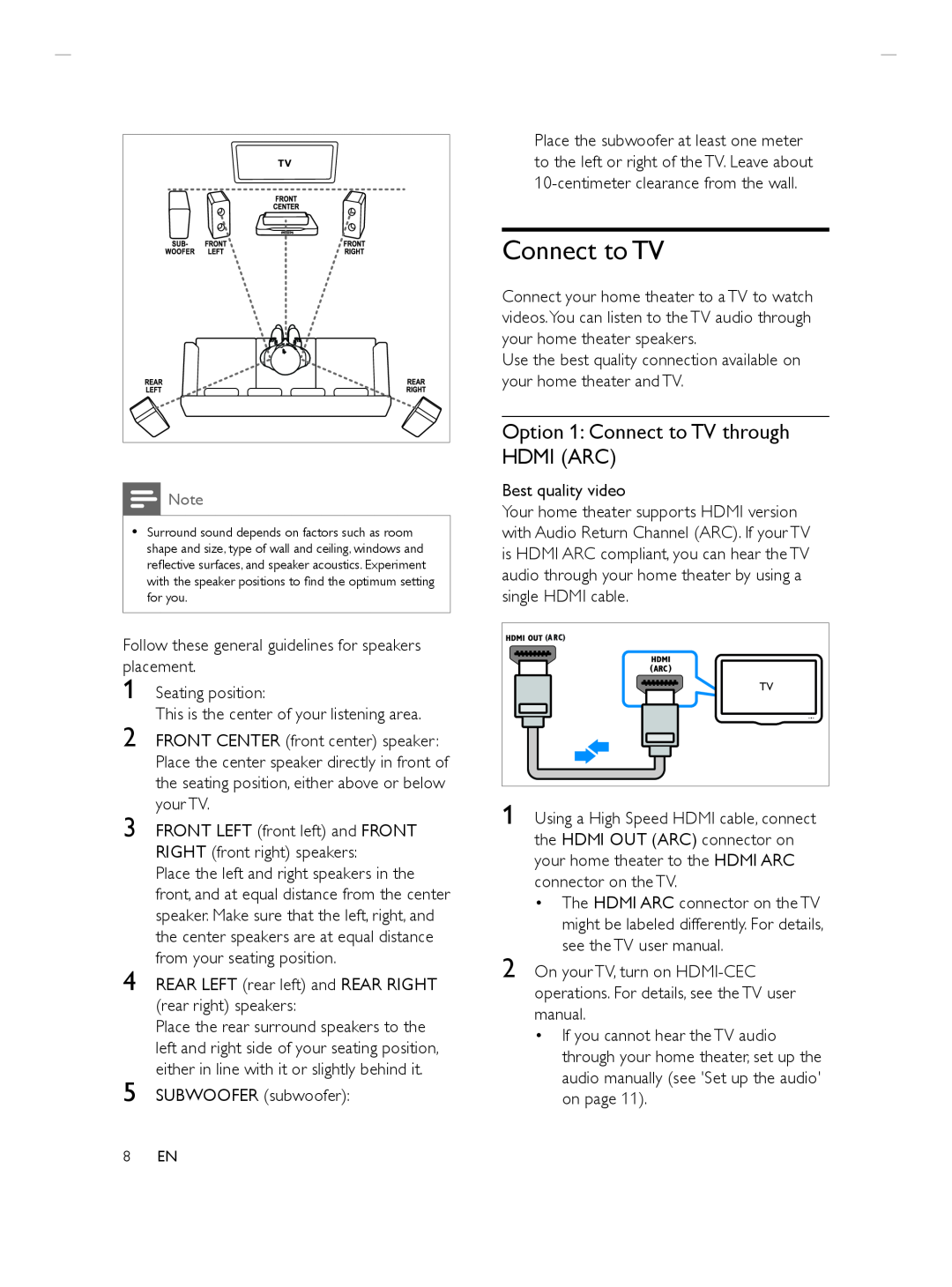 Philips HTS3564 manuel dutilisation 1 2 3 4 5, Option 1: Connect to TV through HDMI ARC 