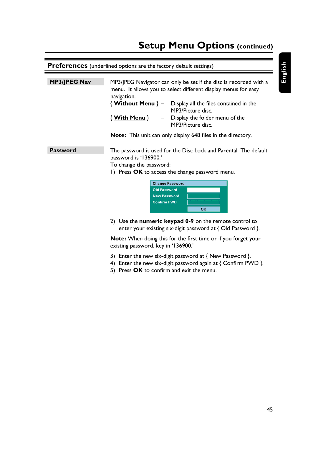 Philips HTS3565/78 manual With Menu, Password 