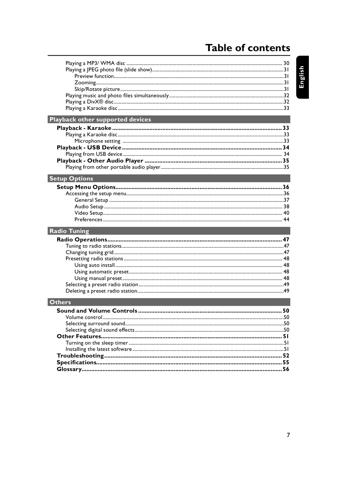 Philips HTS3565/78 manual Table of contents 