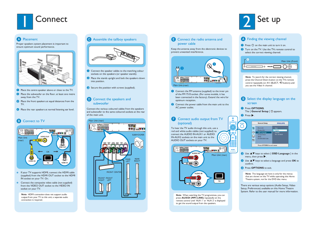 Philips HTS3566D user manual Connect, Set up 