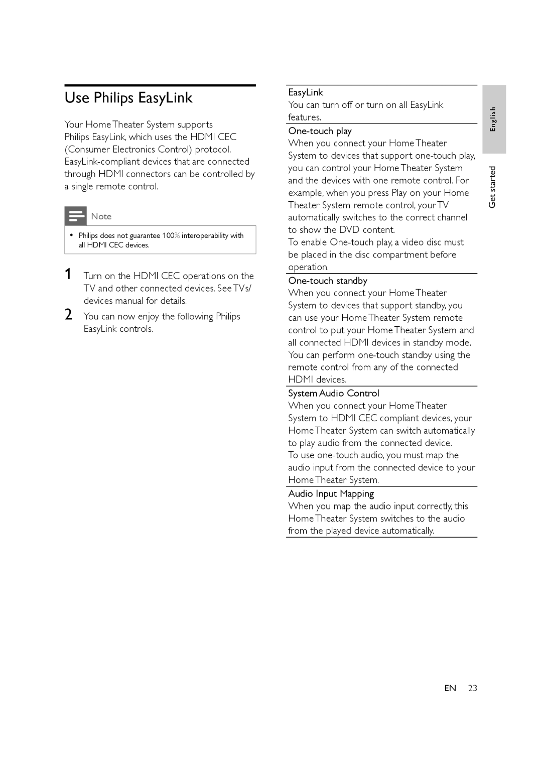 Philips HTS3578W user manual Use Philips EasyLink, System Audio Control 