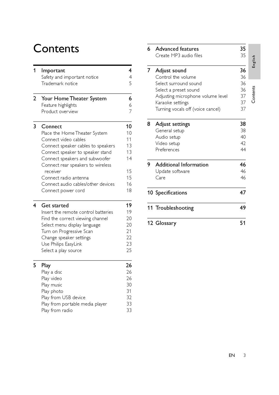 Philips HTS3578W user manual Contents 