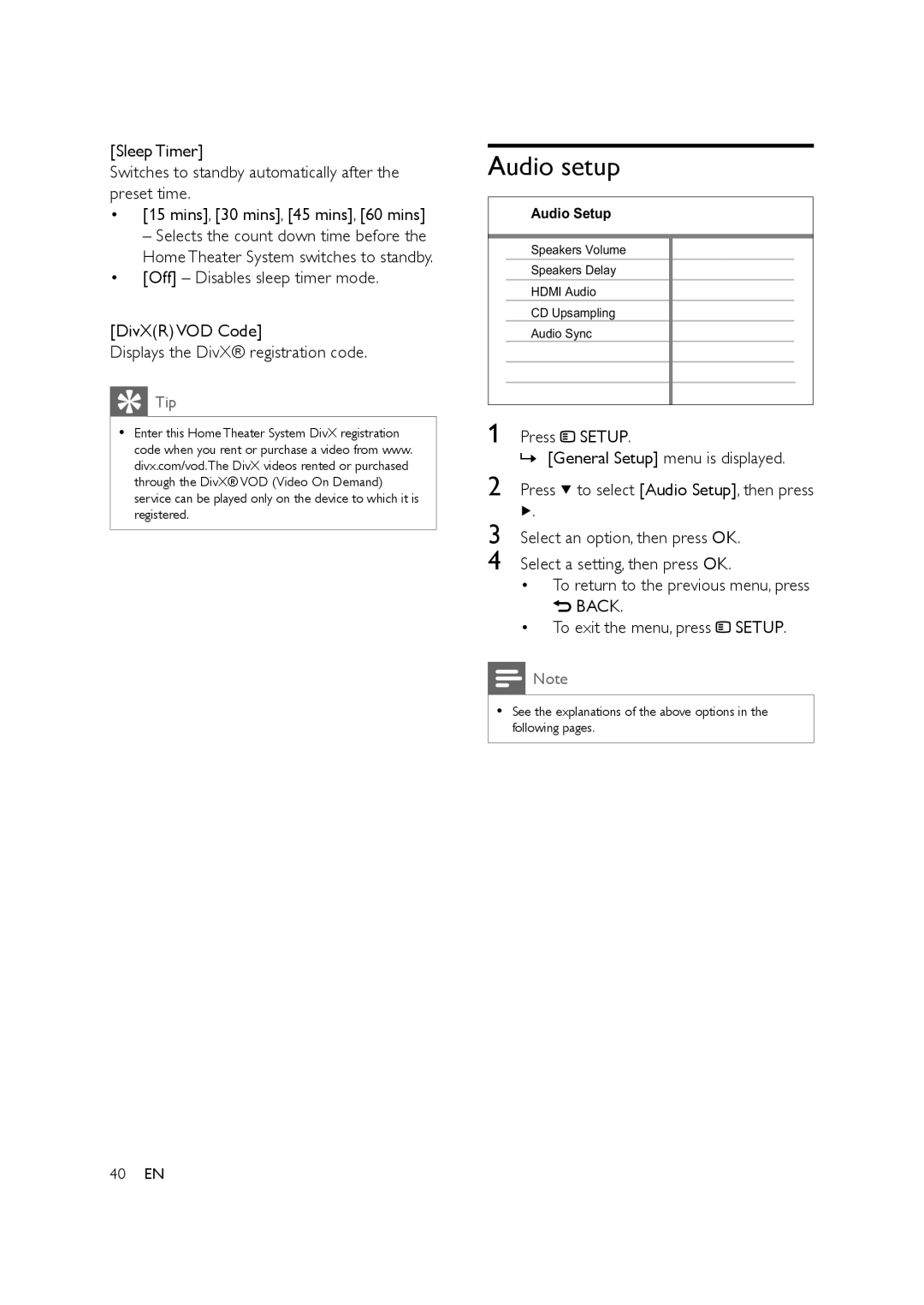 Philips HTS3578W user manual Audio setup 