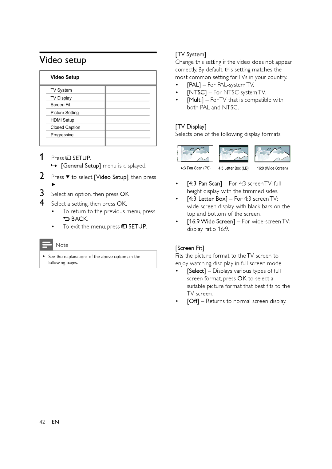 Philips HTS3578W user manual Video setup, TV System 