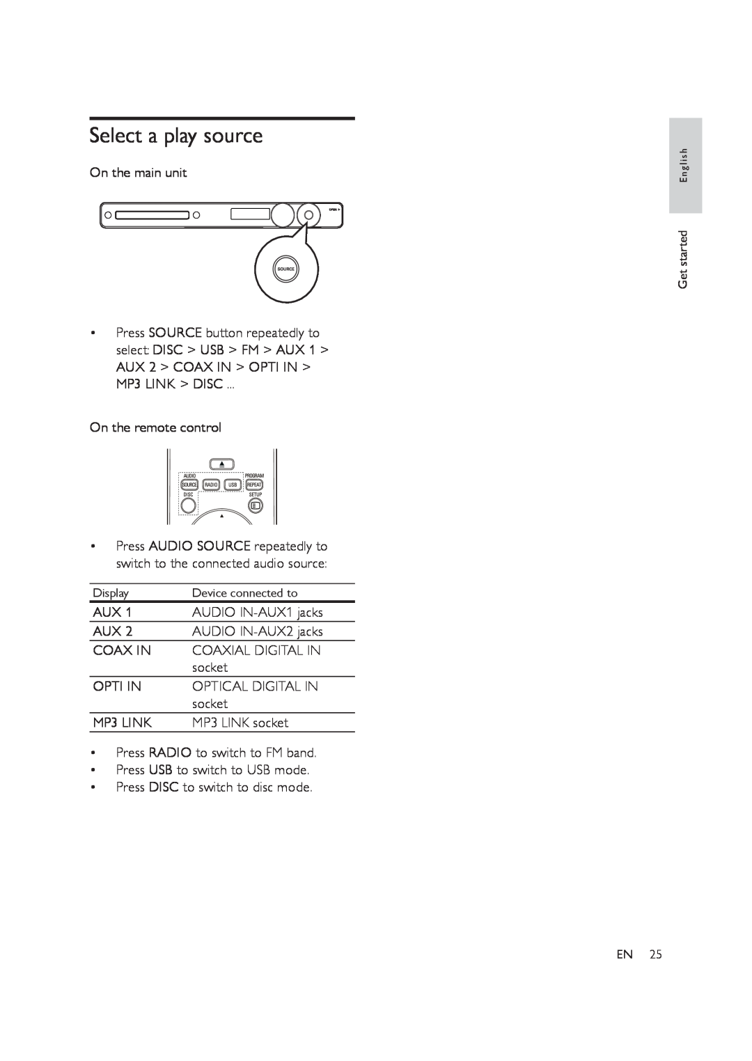 Philips HTS3578W user manual Select a play source 