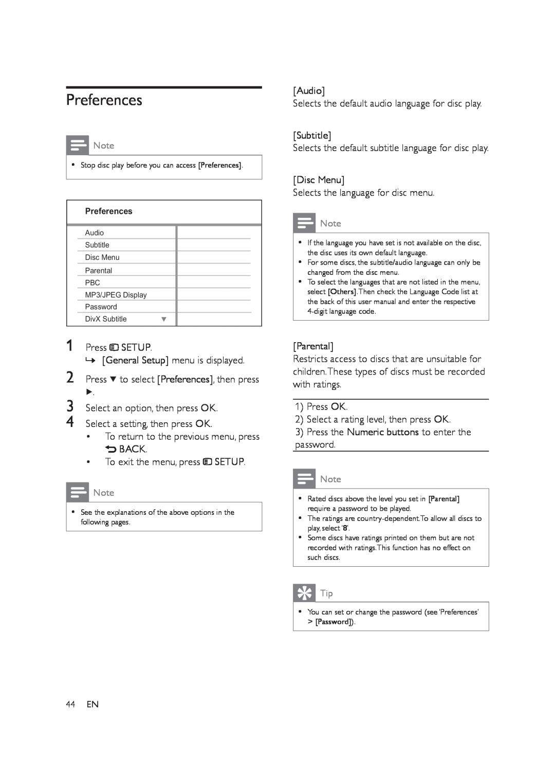 Philips HTS3578W user manual Preferences 