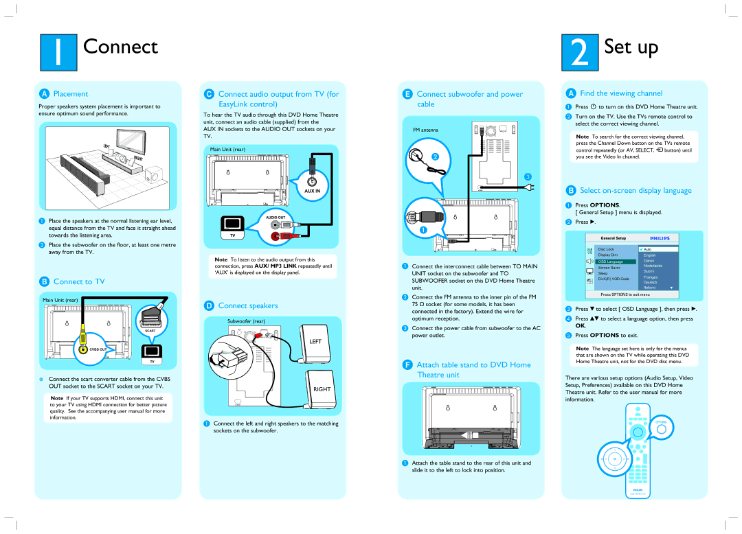 Philips HTS4600/05 quick start Connect, Set up 