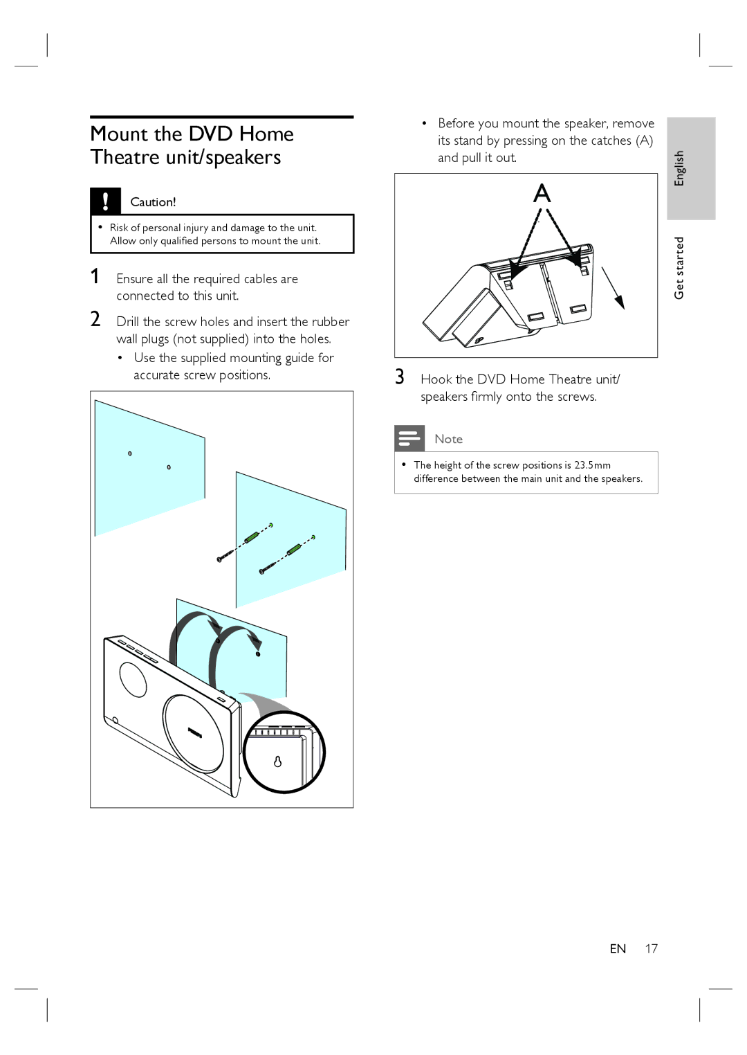 Philips HTS4600/12 manual Before you mount the speaker, remove, Pull it out 