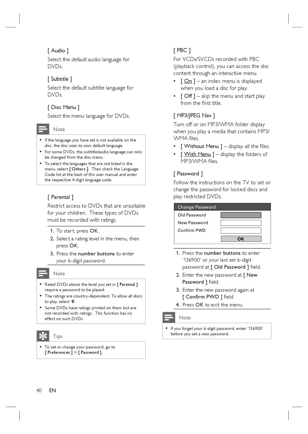 Philips HTS4600/12 manual Parental, Pbc 