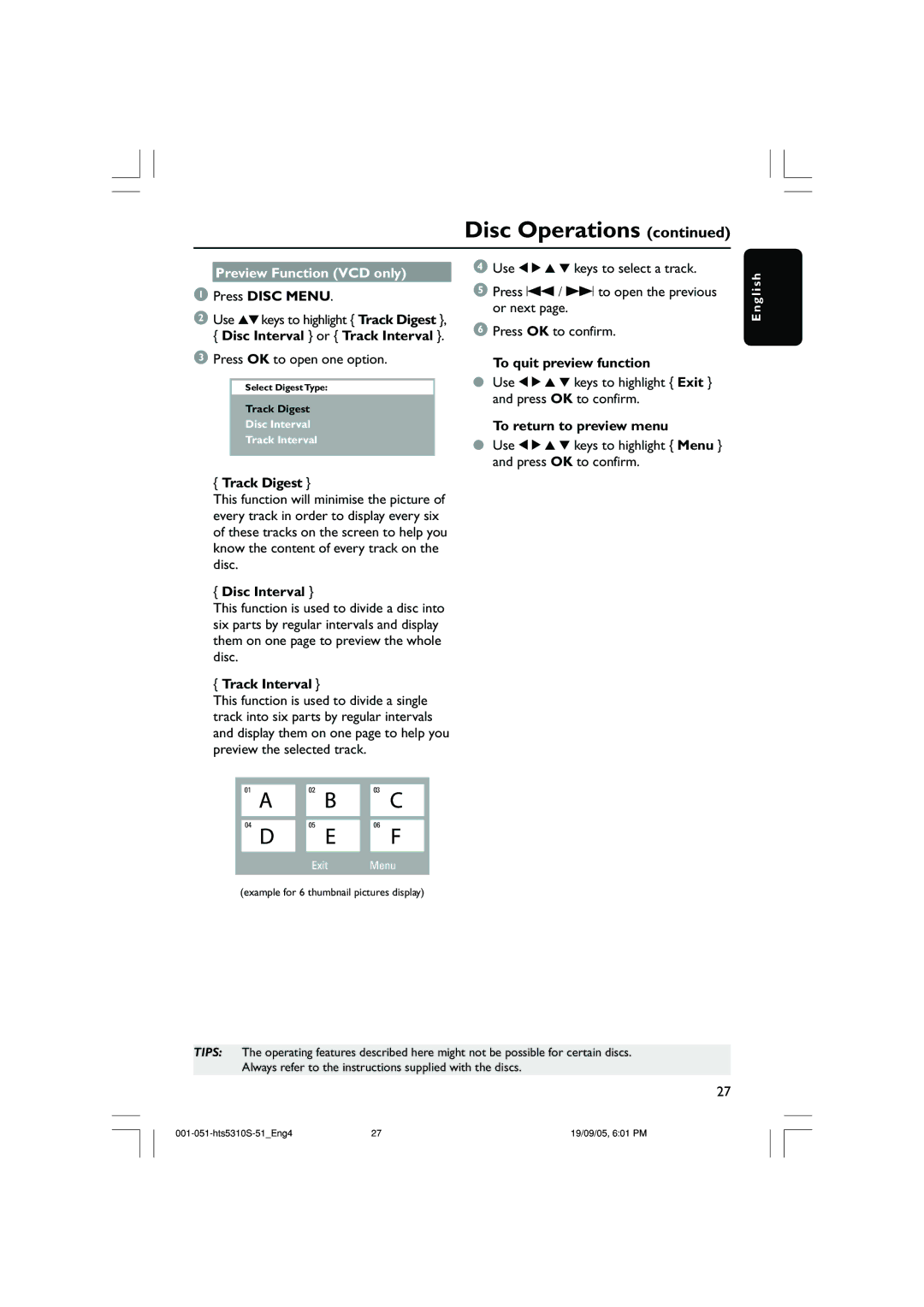 Philips HTS5310K/51 user manual Preview Function VCD only 