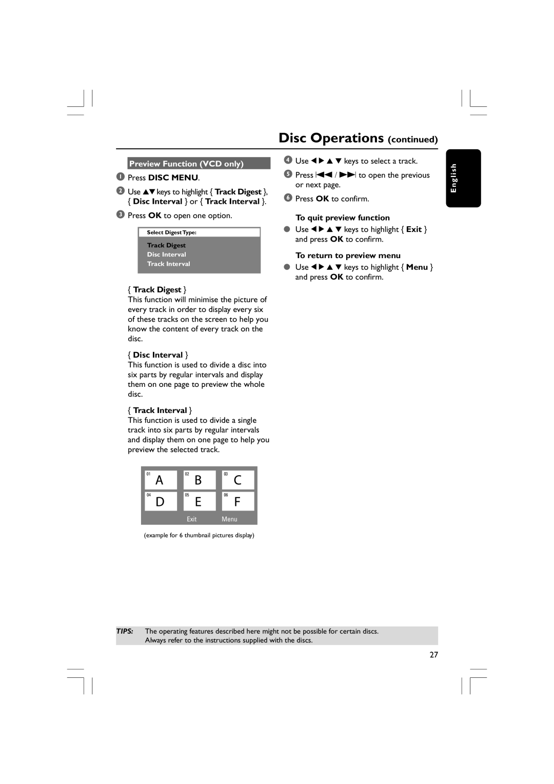 Philips HTS5310S/51 user manual Preview Function VCD only 