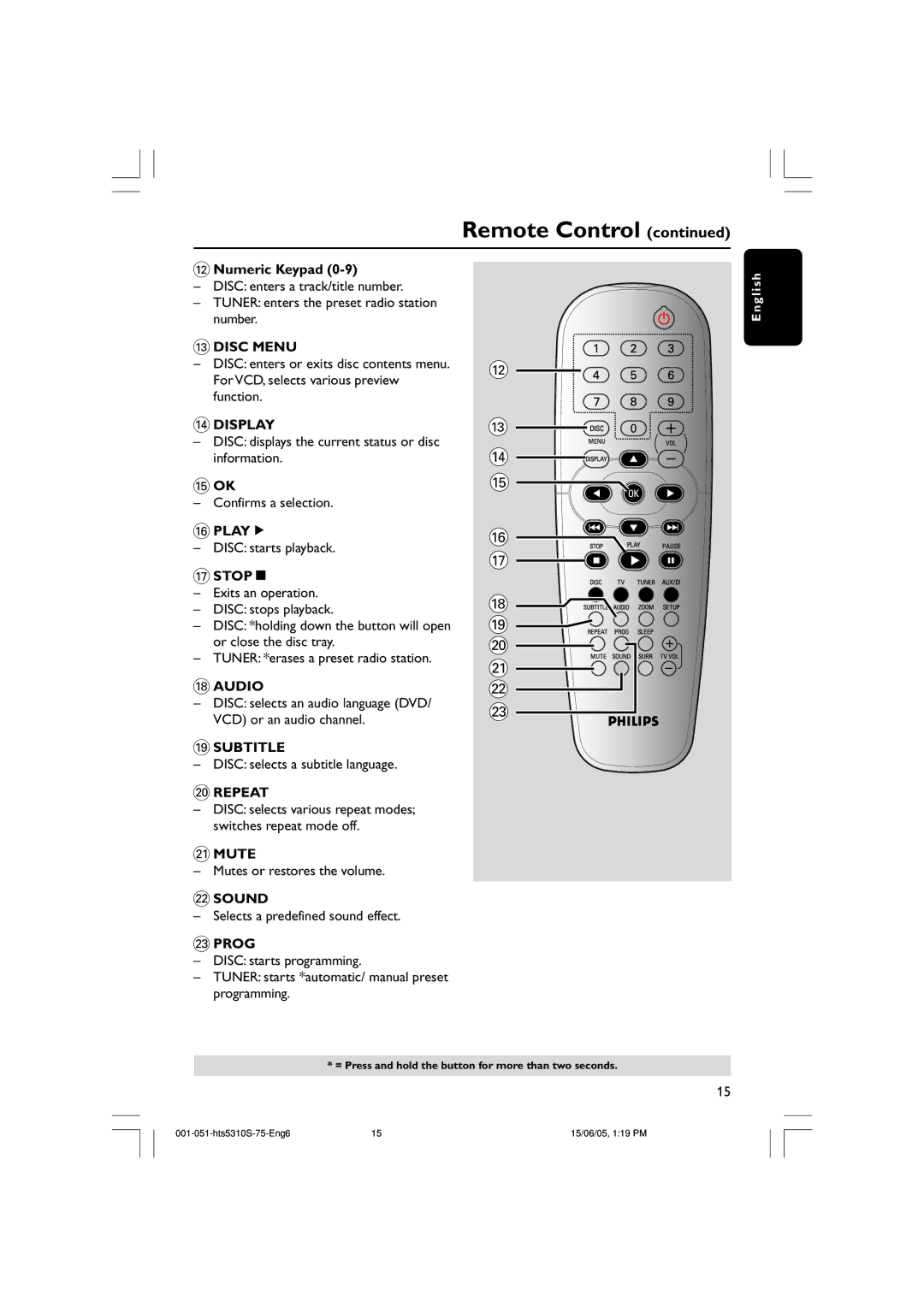 Philips HTS5310S/75 user manual @ Numeric Keypad 