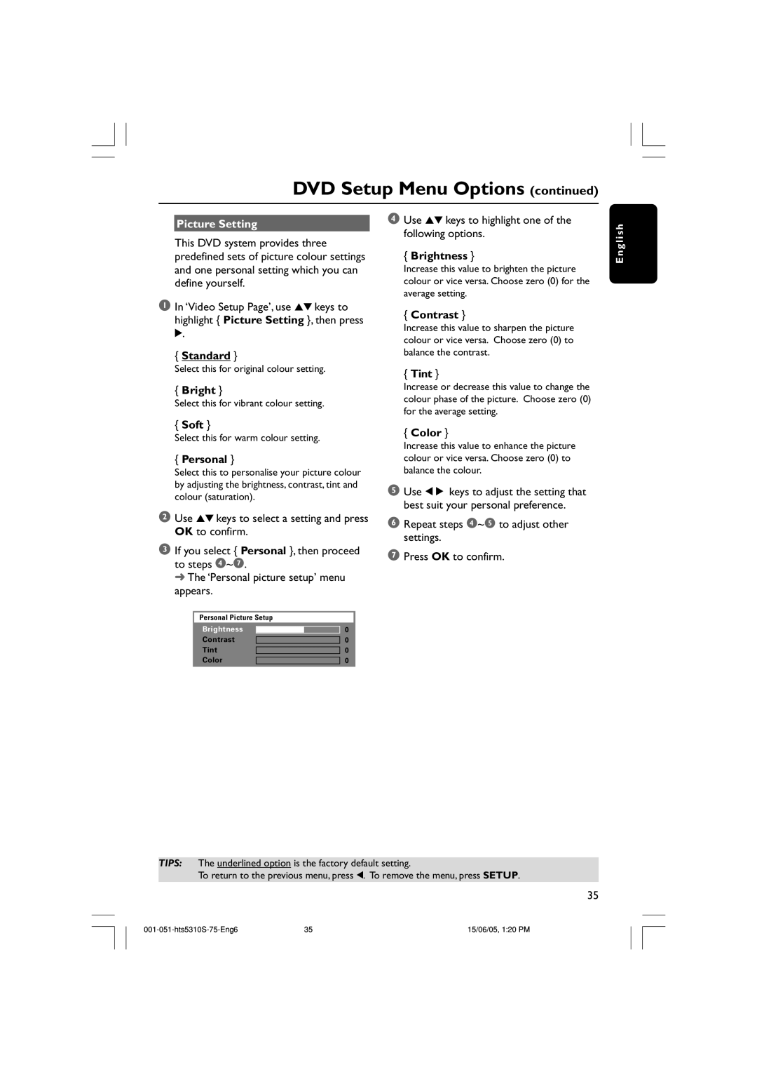 Philips HTS5310S/75 user manual Picture Setting 