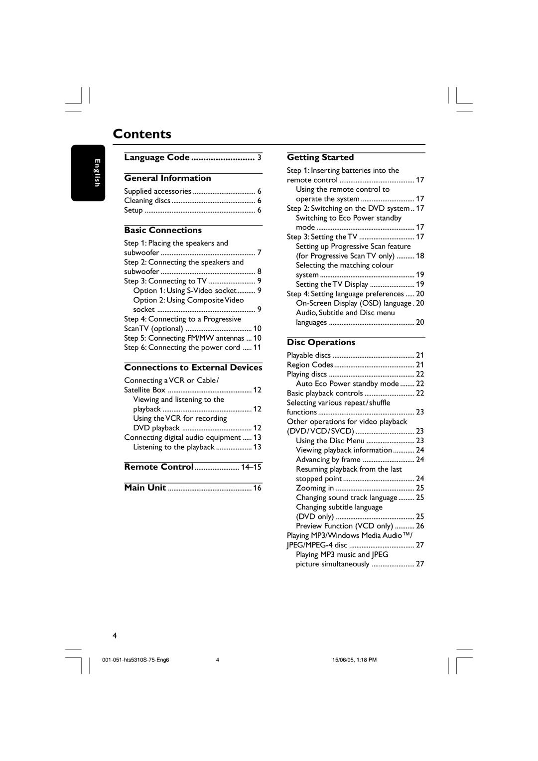 Philips HTS5310S/75 user manual Contents 