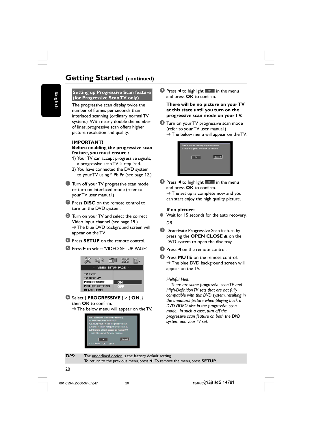 Philips HTS5500C user manual Press Disc on the remote control to turn on the DVD system, Below menu will appear on the TV 