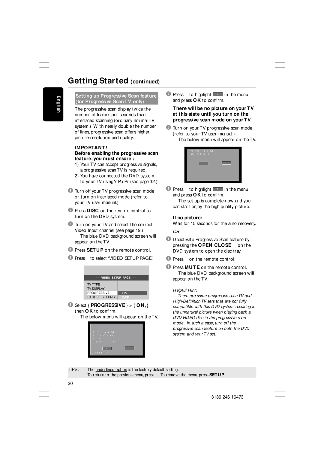 Philips HTS5510C quick start Below menu will appear on the TV, If no picture, Wait for 15 seconds for the auto recovery 