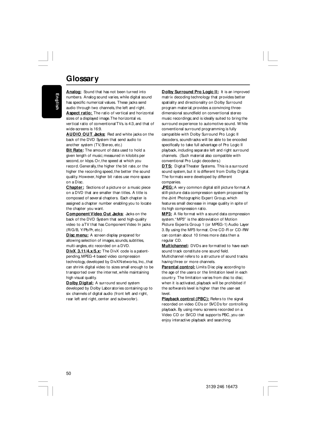 Philips HTS5510C quick start Glossary 