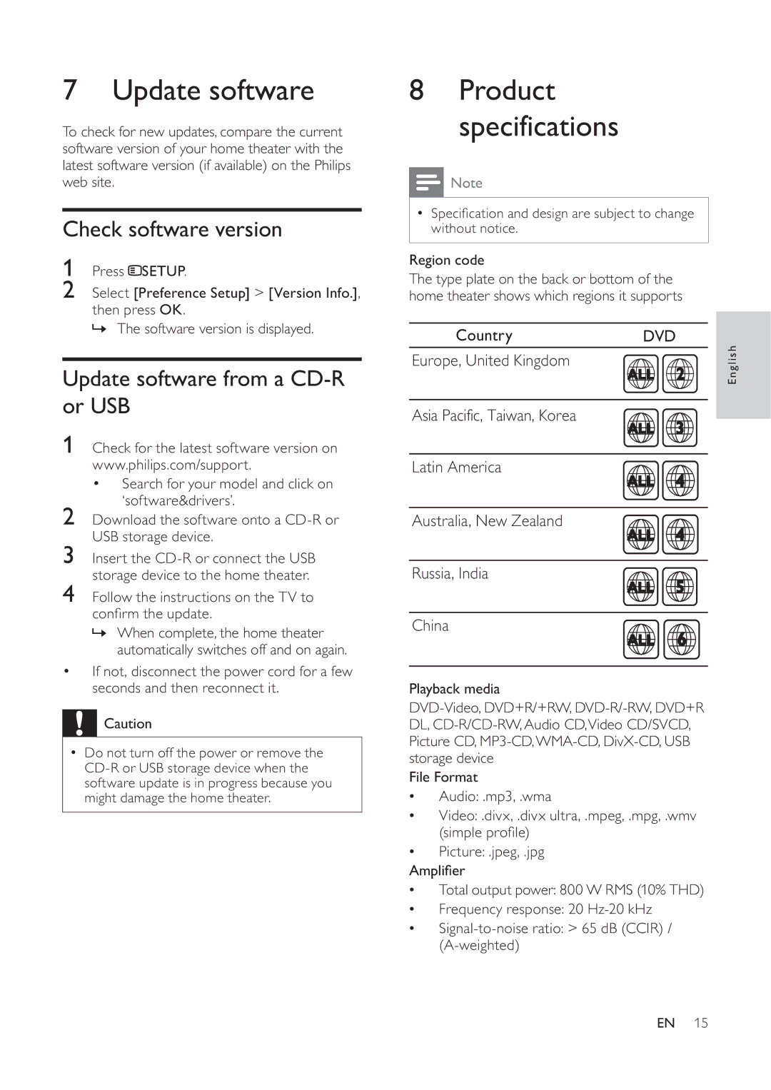 Philips HTS5530 user manual Update software, Check software version 