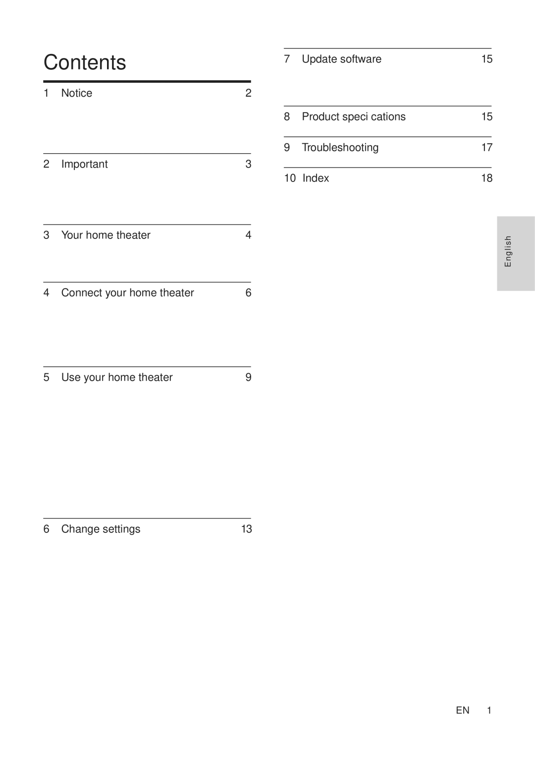 Philips HTS5530 user manual Contents 